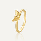 R0470 Japanese and Korean Style Small Fragrance Design Butterfly Shape Ring for Women Copper Plated with Real Gold Simple Smooth Surface Ring