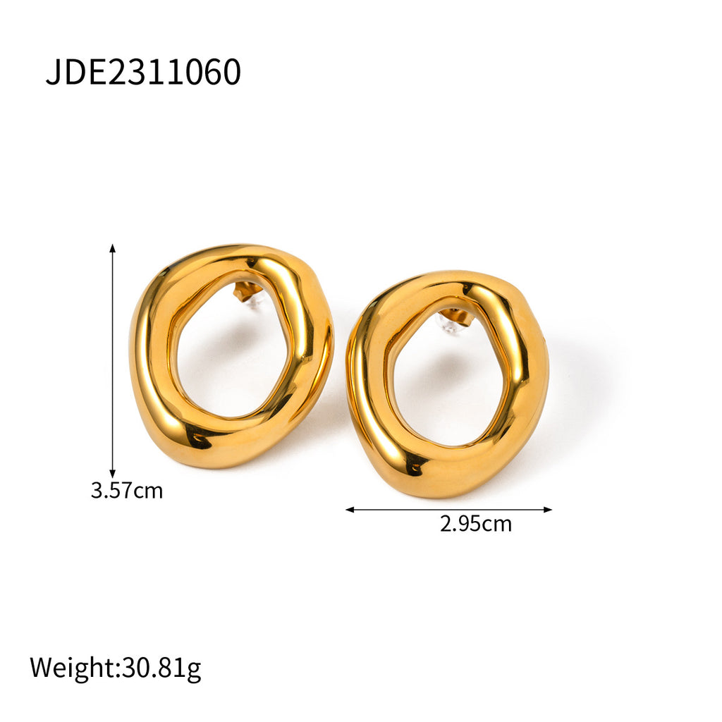 New18k Gold Stainless Steel Hollow Oval Hollow Earrings Stainless Steel Jewelry Fashionable Personality Women's Gift