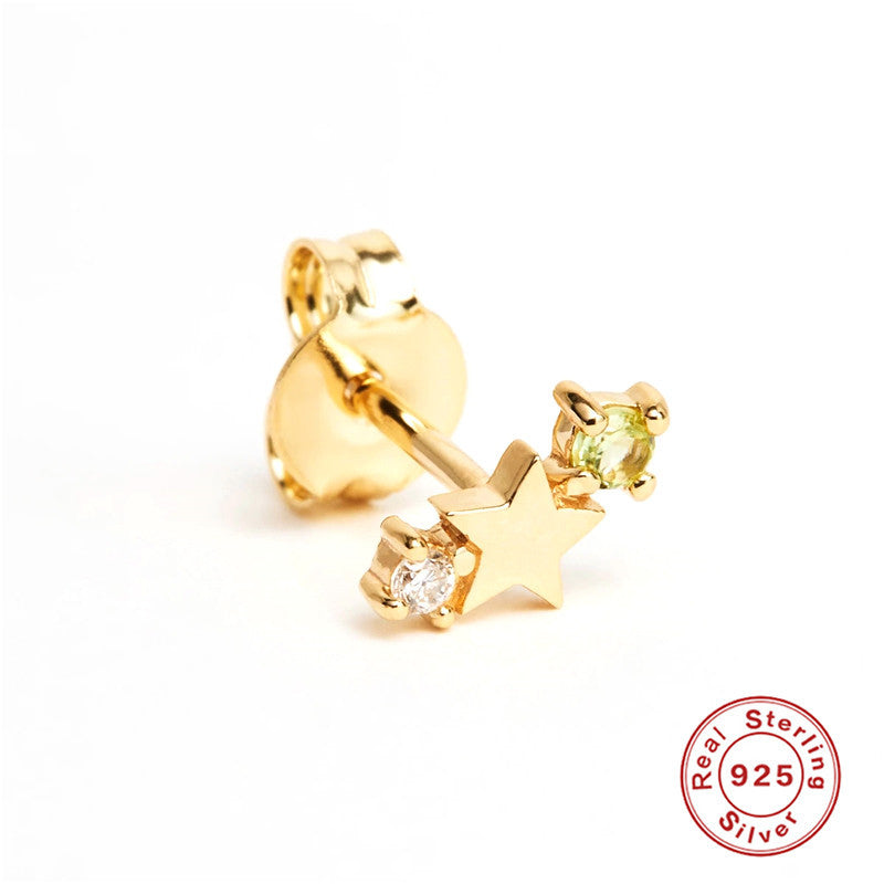 S925Sterling Silver Five-Pointed Star Zodiac Birthstone Inlaid Diamond Stud Earrings Creative Earrings Jewelry