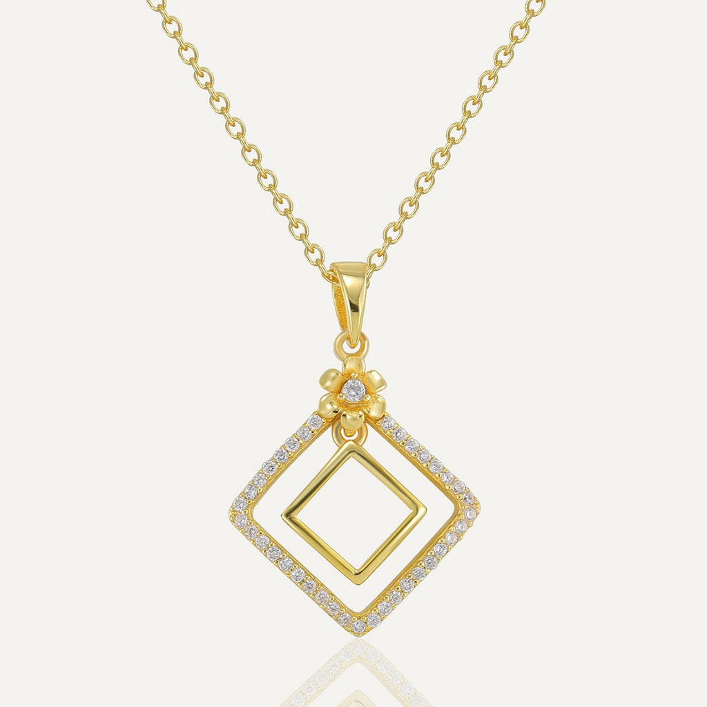 SN0009 S925 Silver Hollow Quadrilateral Pendant Necklace