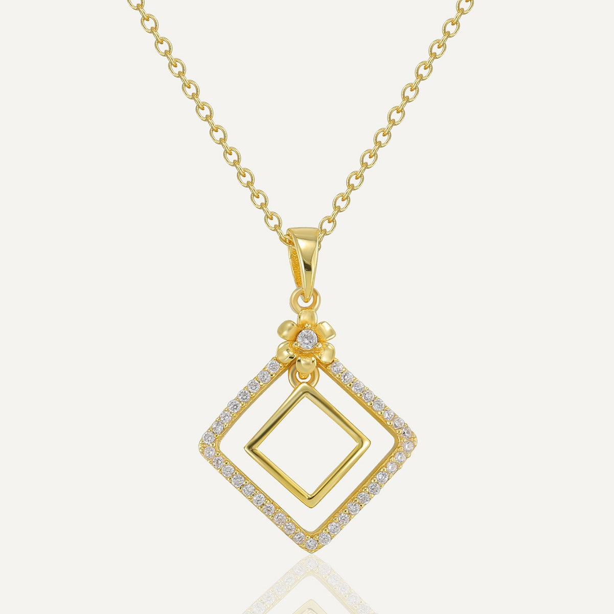 SN0009 S925 Silver Hollow Quadrilateral Pendant Necklace