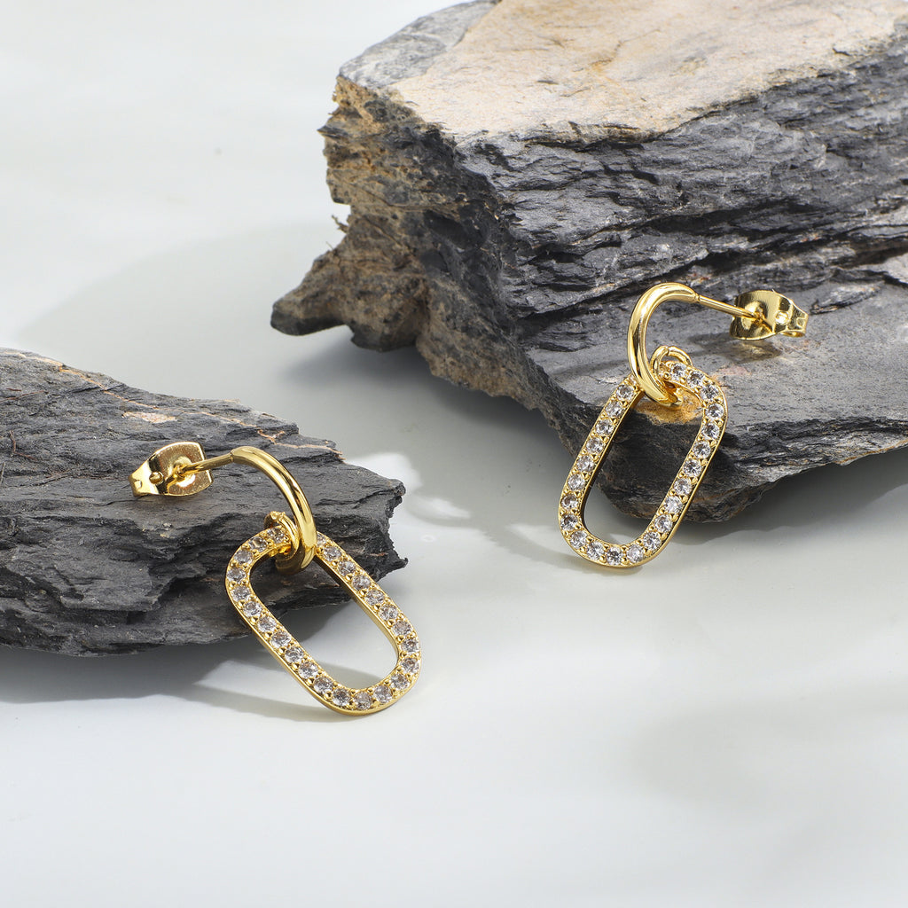 E0094 Geometric Hollow Oval Zirconia Stud Earrings for Women gold Simple Design Earrings