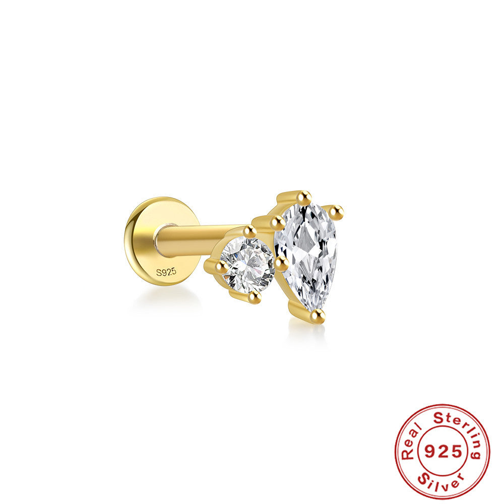 S925Sterling Silver Horse Eye Multi-Diamond Dragonfly Earrings Hot Sale16G Flat Head Piercing Threaded Ear Bone Stud Earrings for Women