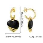 E0651 Korean Style Fashion Cute Heart-Shaped Shell Patchwork Earrings for Women Simple Retro Black Resin Drop Earrings