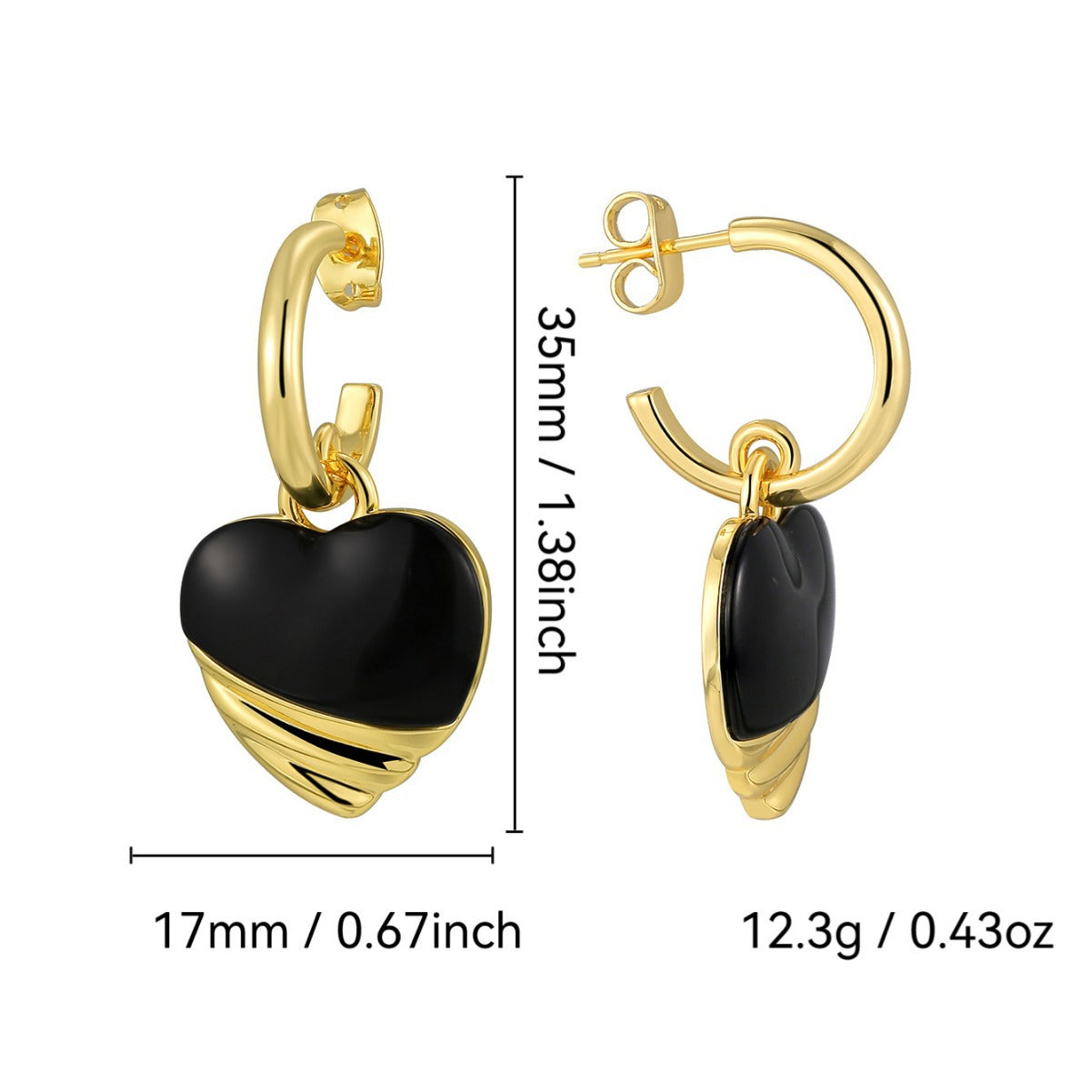 E0651 Korean Style Fashion Cute Heart-Shaped Shell Patchwork Earrings for Women Simple Retro Black Resin Drop Earrings