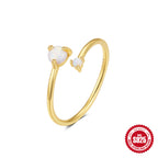 New S925Sterling Silver Bow Moon Colorful Diamond Open Ring Hot-Selling Opal Index Finger Ring