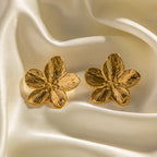 French Court Style Matte Vintage gold Stainless Steel Flower Metal Stud Earrings Design Sense Earrings Jewelry