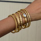 Stainless Steel Wide Hollow Zircon Open Bracelet Non-Fading Jewelry for Women