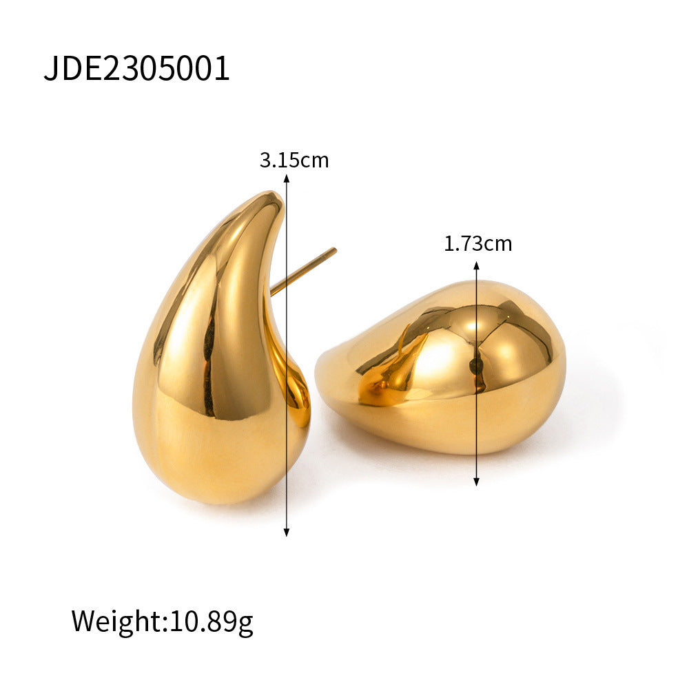 Sense of Design18K Gold Stainless Steel Water Drop Exaggerated Earrings Women's Fashion Versatile Geometric Earrings