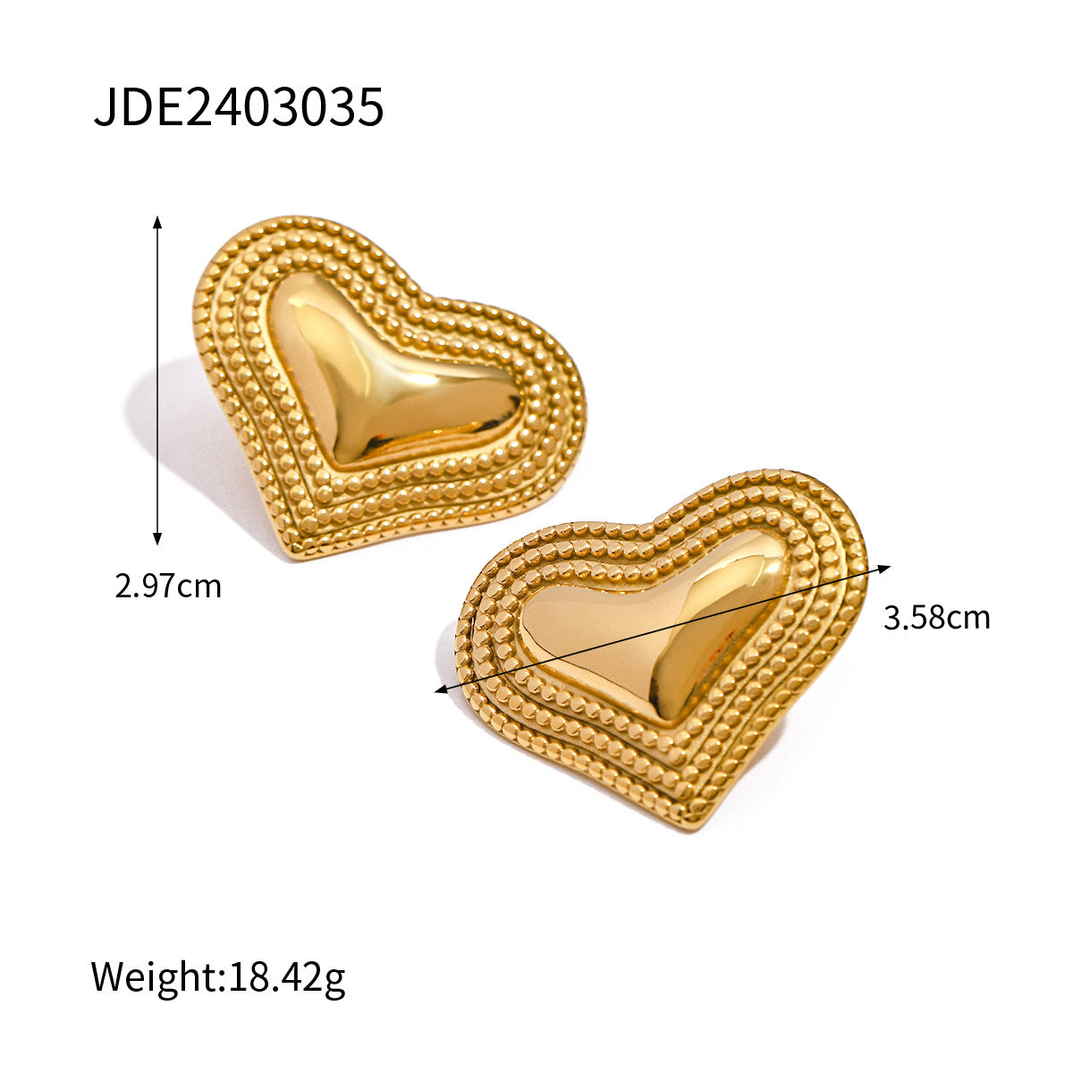 Heart-shaped Stud Earrings18K Gold Stainless Steel Necklace Accessories Women's Jewelry