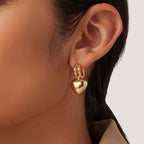 2H18K Gold Stainless Steel Glossy Heart Earrings for Women2025New Summer Sliding Love Heart Pendant Earrings