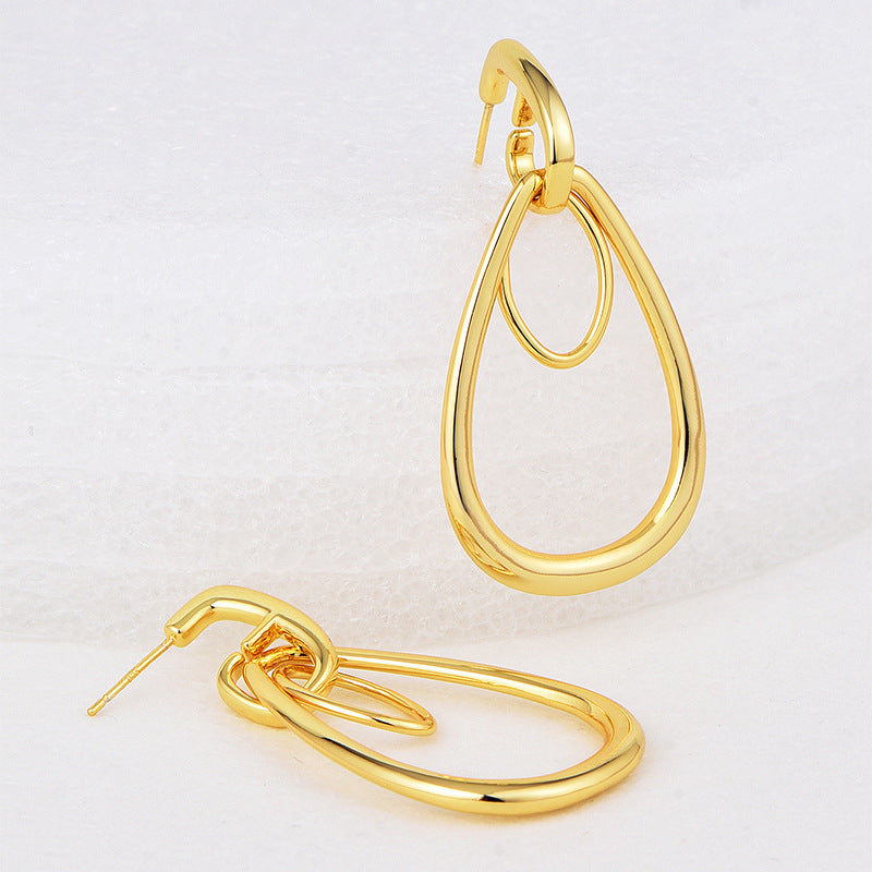 E0629 Elegant Fashion Geometric Hollow Large Teardrop Earrings for Women Copper Gold Plated Simple Smooth Earrings