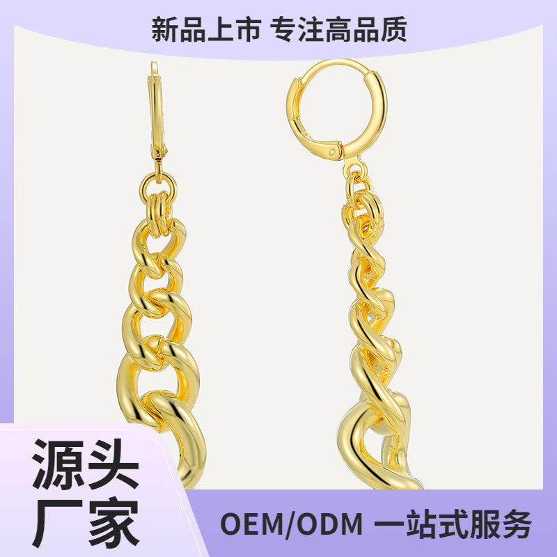 E0742 Exaggerated Punk Hip-Hop Style Earrings for Women, Brass Gold-Plated Fashion Retro Drop Earrings