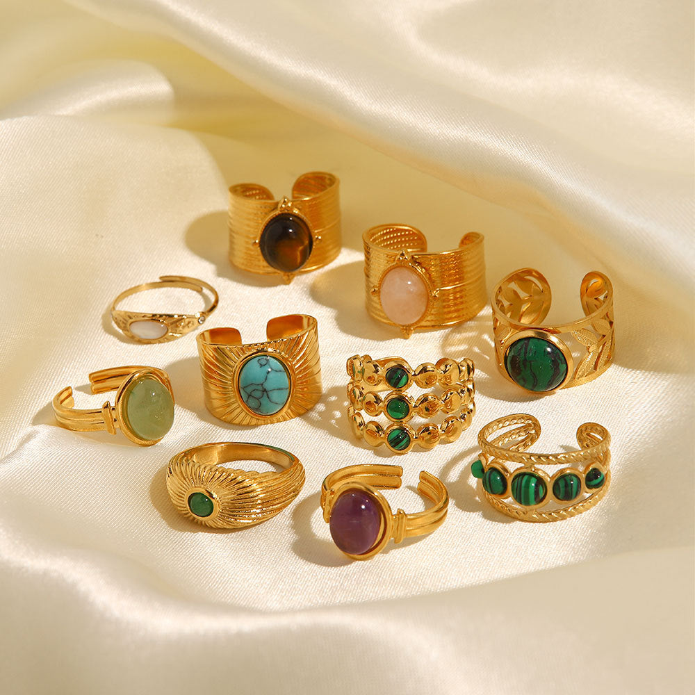 Jewelry Vintage Stainless Steel Gemstone Ring 18k Vintage Gold-Plated Jewelry rings Female