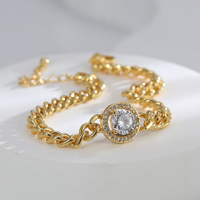 B0169 Fashionable Cool Style Shiny Zircon Bracelet for Women Brass Gold Plated Hip Hop Style