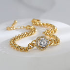 B0169 Fashionable Cool Style Shiny Zircon Bracelet for Women Brass Gold Plated Hip Hop Style