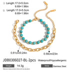 2H Stainless Steel Blue Turquoise Tiger Eye Stone Bracelet Stackable Non-Fading