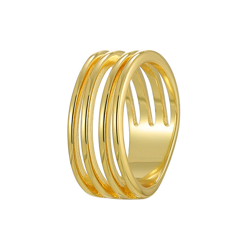 R0610 Multi-layer Hollow Ring for Women, Brass Gold-plated Simple Smooth Minimalist Ring