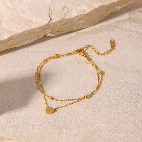 18K Gold-Plated Heart Oval Layered Anklet — front view