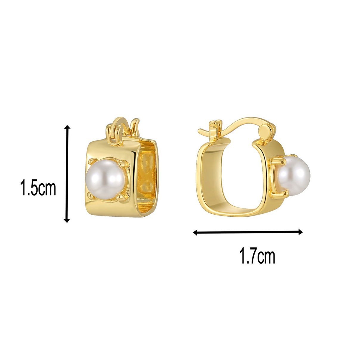 E0619 Geometric Three-Dimensional Square Hoop Inlaid Pearl Earrings for Women Vintage Minimalist Creative Ear Clips