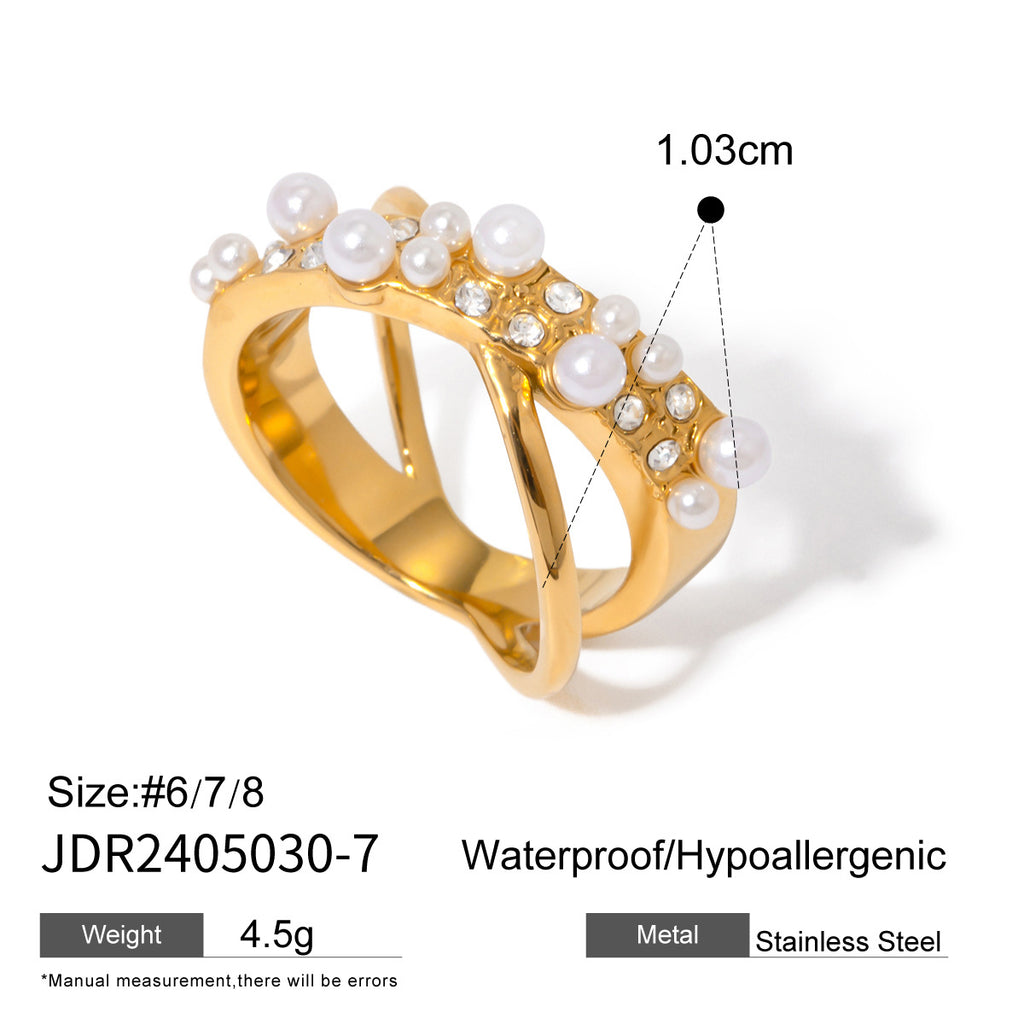 ring Stainless Steel Zircon Pearl Ring Jewelry