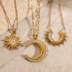 Stainless Steel Zircon Necklace Sunflower Collarbone Chain Moon Pendant Choker
