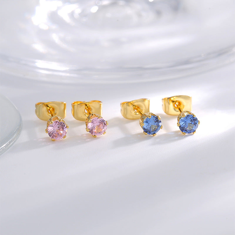 E0779 Fashion Crown Base Zirconia Stud Earrings Set Simple Two-tone Earrings