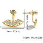 E0317 Bohemian Style Front and Back Split Earrings Geometric Hollow Fan-Shaped Blue Turquoise Earrings for Women