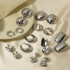 Steel Color Stainless Steel French Style Smooth Hollow Earrings Blogger Same Style Fashion Versatile Hoop Earrings for Women