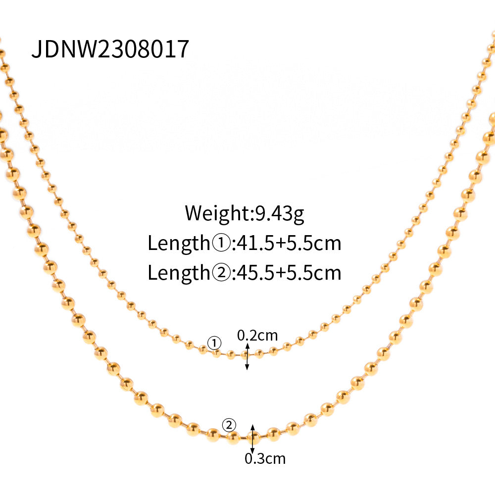2H2025New style necklace stainless steel temperament18k Gold Stainless Steel Large Round Beads Small Round Beads Double Layer Necklace Jewelry