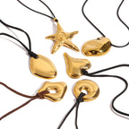 2H Stainless Steel Starfish Geometric Black Rope Necklace Collarbone Chain Jewelry