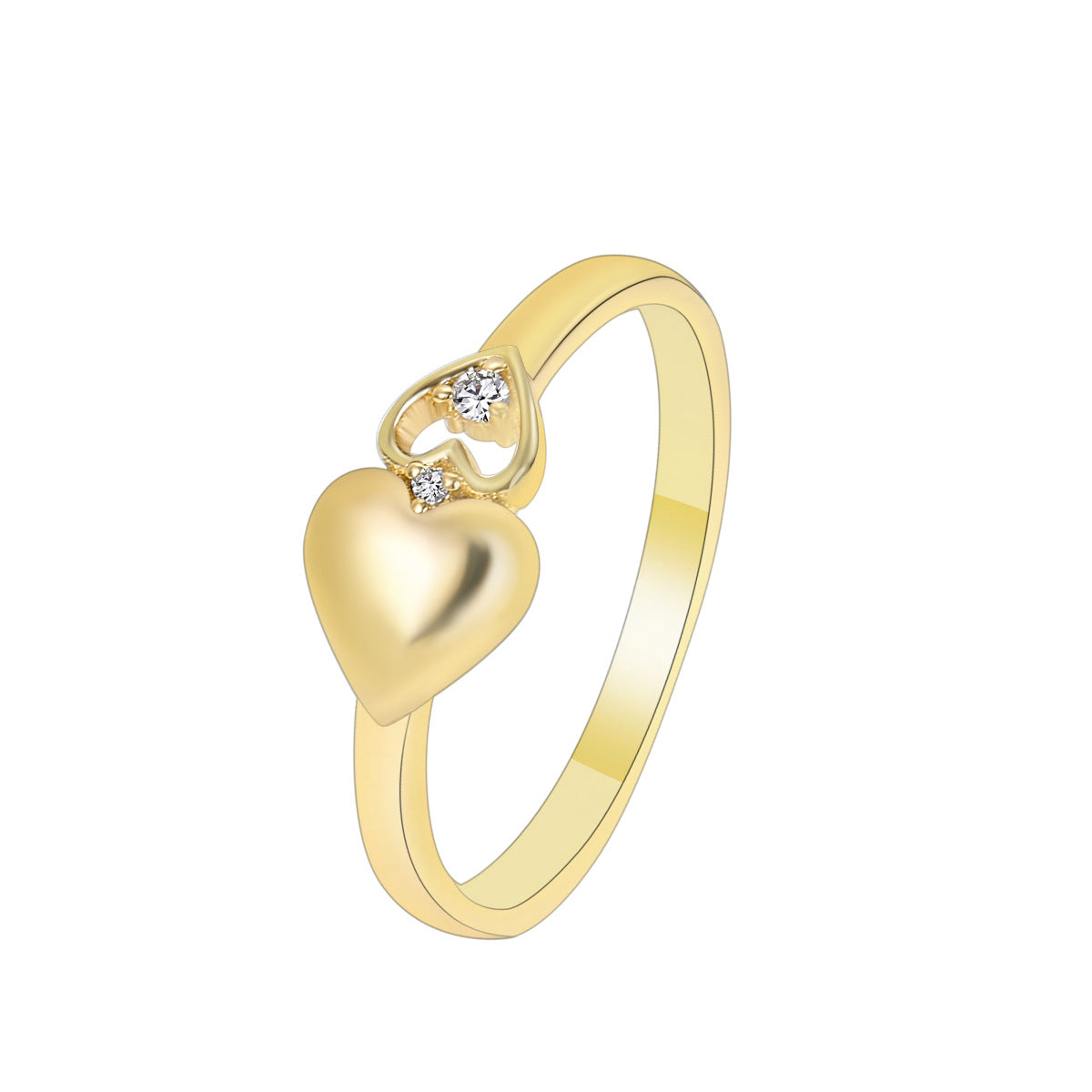 R0223 Gold-plated Zircon Double Heart Ring Fashion Retro Heart Women In Stock