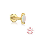 Unisex Sterling Silver Opal Threaded Ear Bone Stud Earrings — decorative detail — jewelry finish and design detail