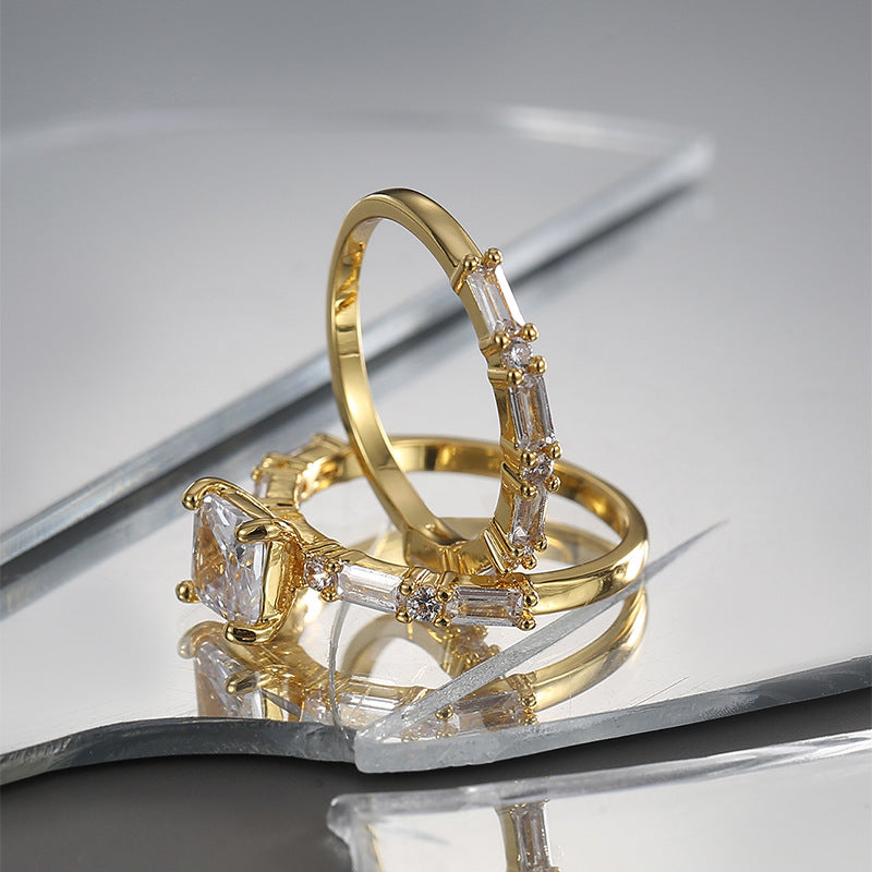 R0531 Fashion Small Zirconia Ring for Women Brass Gold-Plated Simple Set Ring