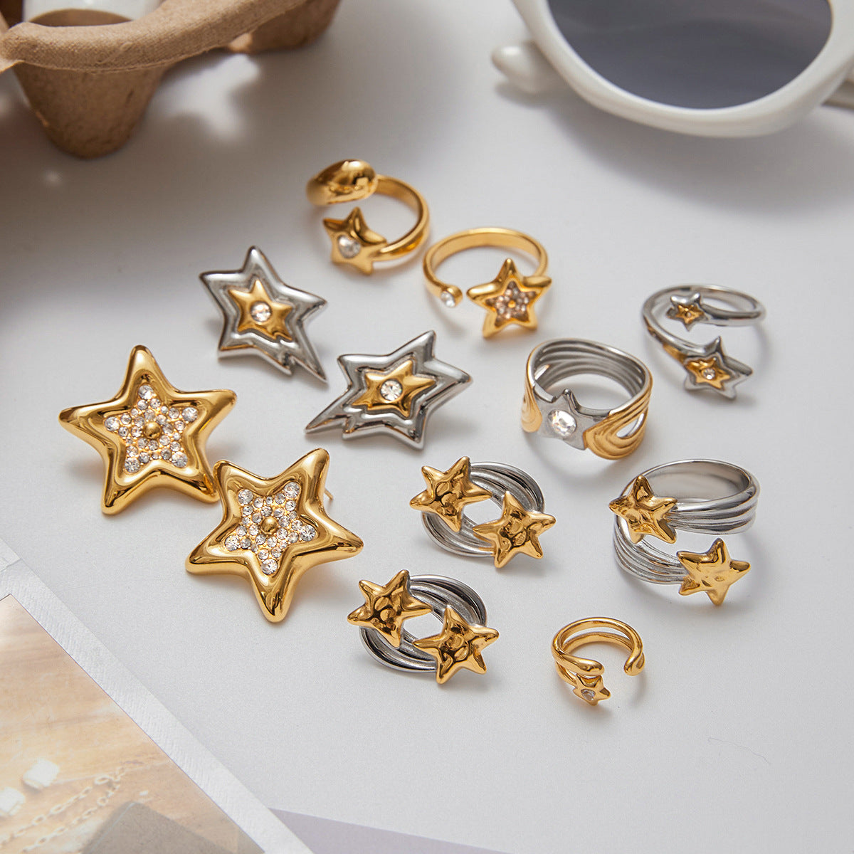 2H Original Stainless Steel Five-Pointed Star Earrings Design Sense Ear Jewelry for Women