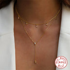 Sterling Silver Water Drop Inlaid Diamond Star Collarbone Necklace 40 5cm