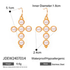 2H Jewelry Stainless Steel Pearl Necklace Cross Earrings Earrings Women
