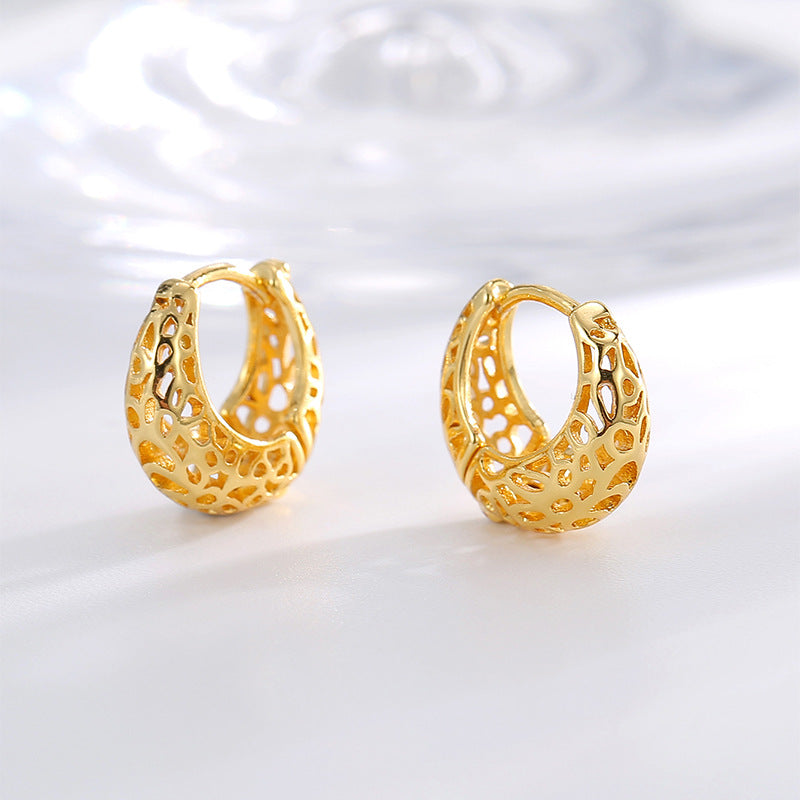 E0776 Vintage Irregular Hollow Textured Earrings for Women Brass Gold-Plated Exaggerated Minimalist Ear Jewelry