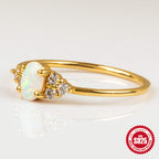 S925Sterling Silver Opal Ring Fashion Simple Diamond-Encrusted Women's Wedding Ring
