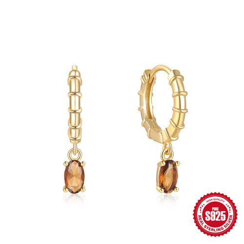 Colorful Egg-Shaped Zircon 925 Sterling Silver Hoop Earrings — front view