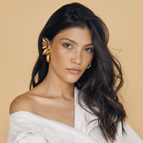 18K Gold-Tone Openwork Ear Cuff Stainless Steel Earrings featuring openwork detailing