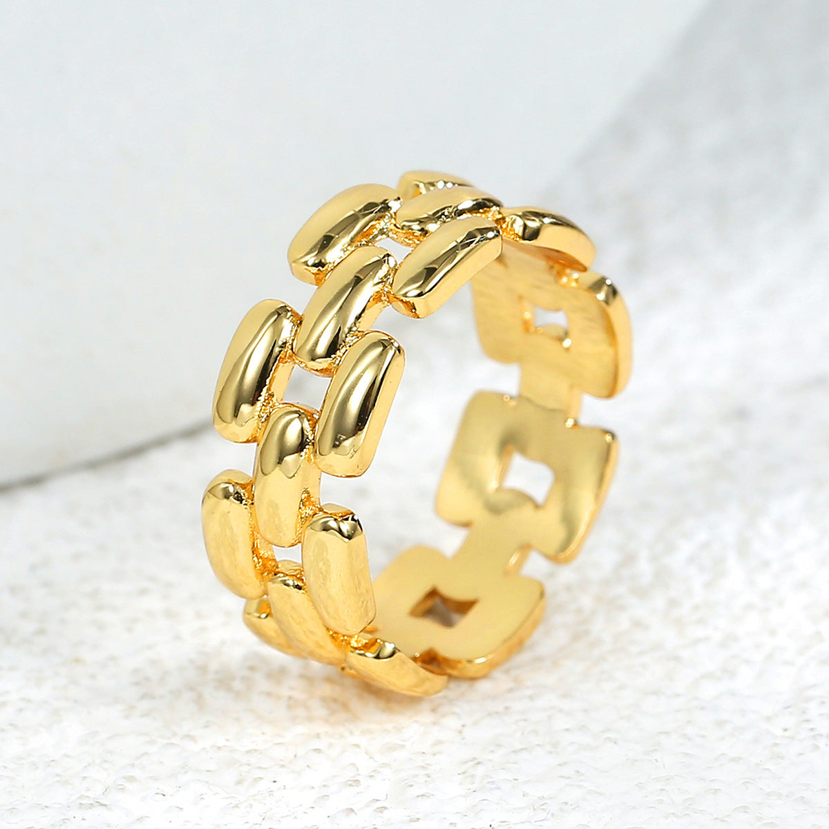 R0266 Fashion Chain Punk Unisex Ring Plain Copper Plated18K Gold
