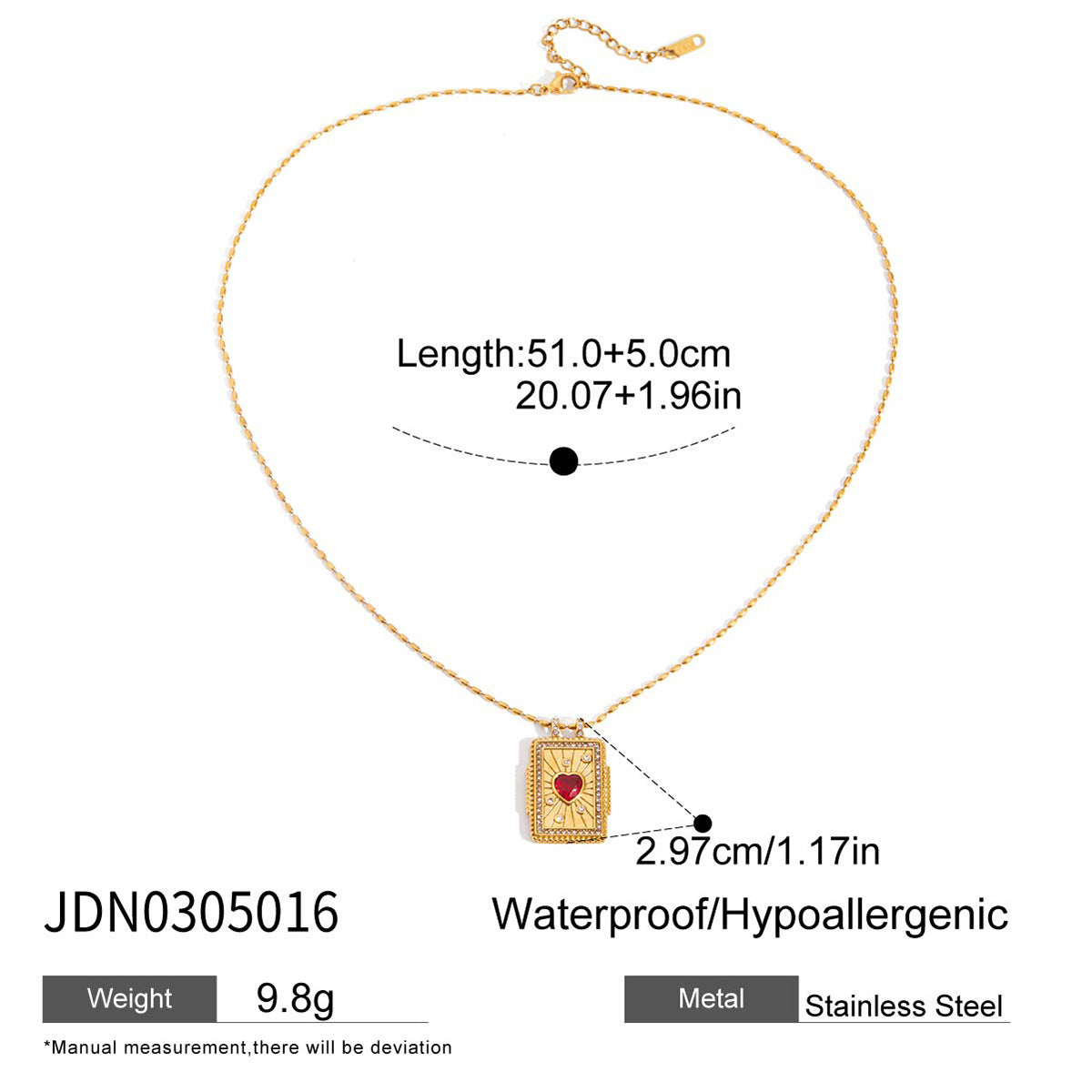 Stainless Steel Card Heart Necklace Collarbone Chain Jewelry Non-Fading