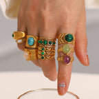 Jewelry Vintage Stainless Steel Gemstone Ring 18k Vintage Gold-Plated Jewelry rings Female