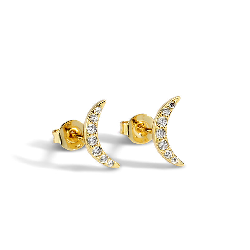 Charm&In Gold-Plated Zircon Crescent Earrings for Women Silver Ear Studs Moon Zircon Ear Bone Studs Ear Jewelry