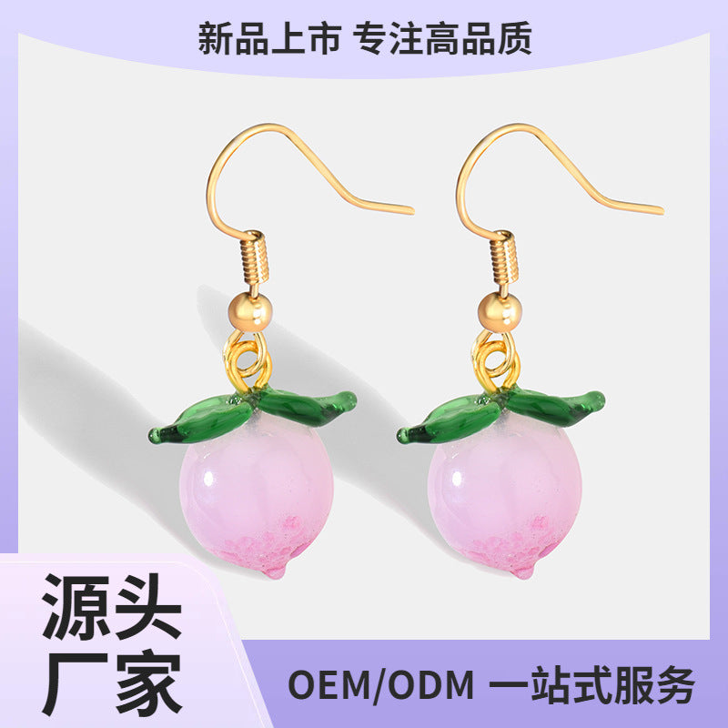 E0259 Cute Girly Pink Peach Ear Hooks for Women Fashion Sweet Energetic Earrings