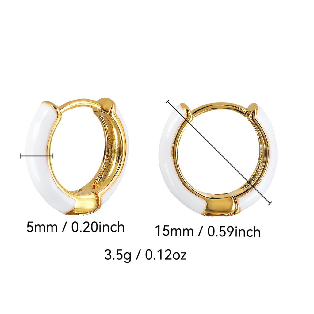 E0785 Simple White Epoxy Earrings for Women, Brass Gold-Plated, Fashionable Retro Small Cute Hoop Earrings