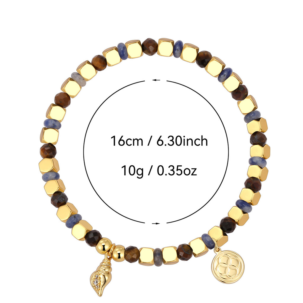 B0278 Bohemian Conch Inlaid Zircon Beaded Fashion Retro Tiger Eye Blue Vein Stone Bracelet