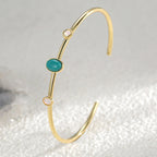 B0085 Geometric Minimalist Inlaid Opal Bracelet for Women Fashion Retro Turquoise Adjustable Open Bangle
