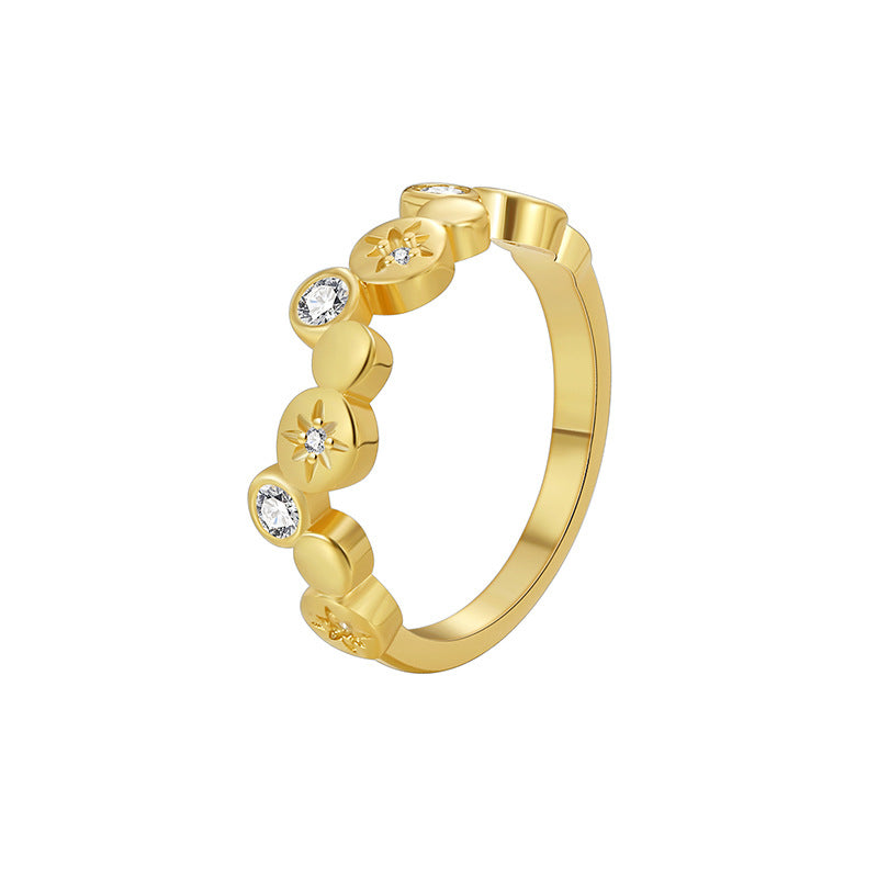 R0587 Unique Irregular Design Ring for Women, Copper Plated with Real Gold, Micro Pave Zircon, Minimalist